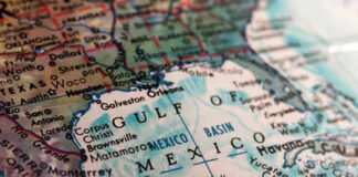 Map showing Gulf of Mexico and surrounding areas