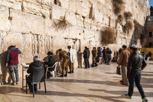 shutterstock_1410119141.jpg People praying at the Western Wall in Jerusalem