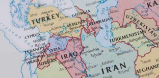 Political map of the Middle East showing various countries and borders