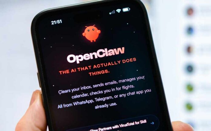 shutterstock_2745669857.jpg Close-up of a smartphone displaying the OpenClaw app interface