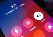 Phone screen displaying 911 emergency call in progress