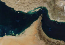 Satellite view of the Persian Gulf and surrounding geographical features