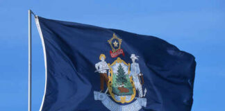 Flag of Maine featuring the state seal and blue background