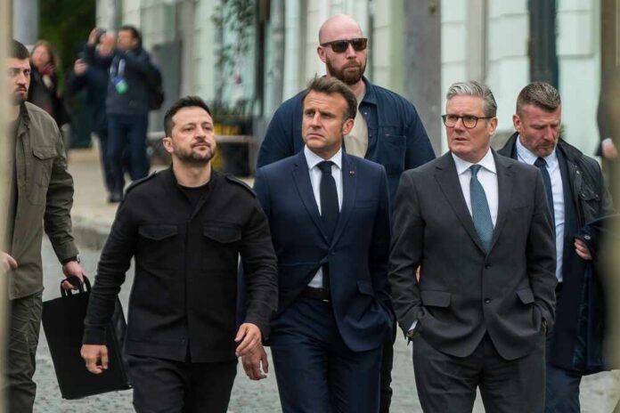 Group of political leaders walking together with security personnel