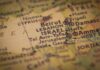 Close-up of a map showing Lebanon and Israel