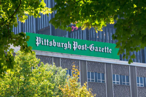 Signage of the Pittsburgh Post-Gazette on a building