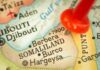 Close-up of a map highlighting Burco in Somaliland with a red location pin