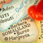 Close-up of a map highlighting Burco in Somaliland with a red location pin