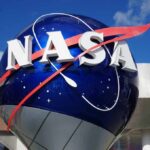 NASA logo displayed on a large globe structure