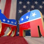 Prediction Flip: From Near-Lock To Toss-Up Democratic donkey and Republican elephant symbols on American flag backdrop