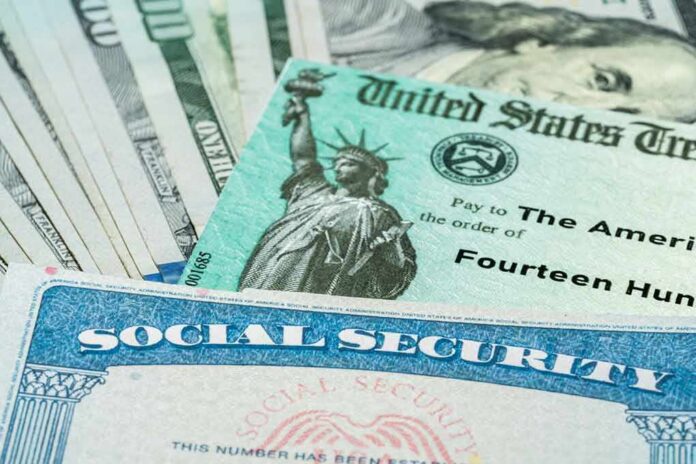 Social Security card and U.S. Treasury check on cash