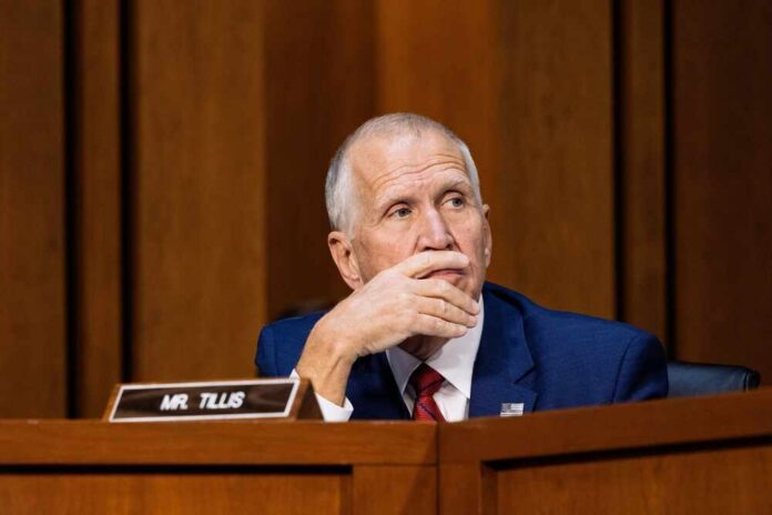 January,30,,2025,-,Washington,Dc:,Senator,Thom,Tillis,Watches A politician sitting at a desk with a thoughtful expression during a hearing