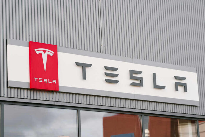Tesla logo on a building facade