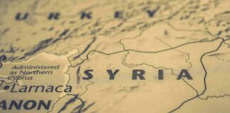 Map close-up of Syria and surrounding regions