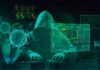 Billion-Dollar Scam Empires Crushed Hooded hacker at computer with digital virus graphics