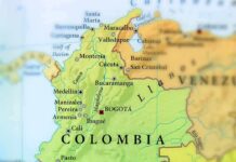 Map of Colombia with cities and neighboring countries