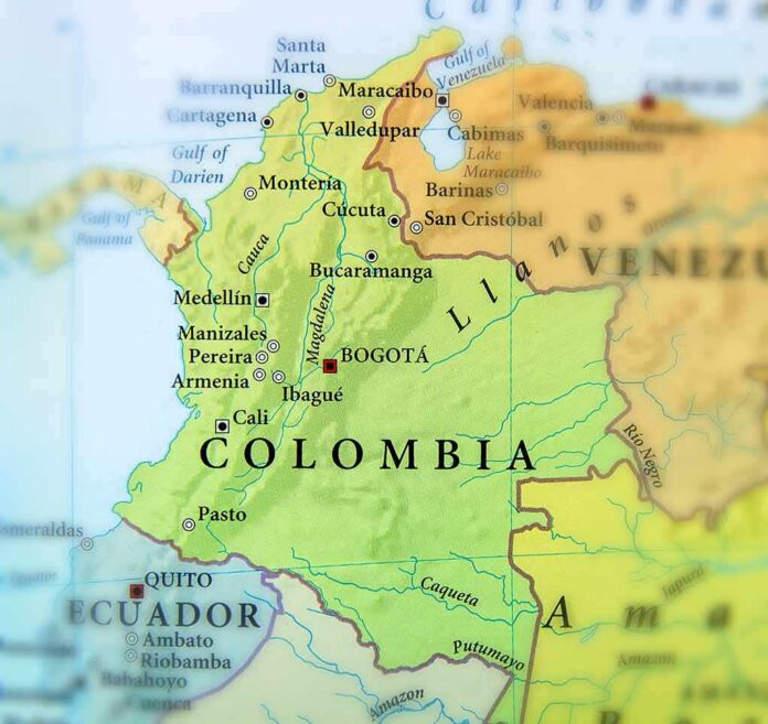 Map of Colombia with cities and neighboring countries