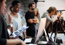 Photography team working in a studio