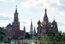 Deadly Strike: Election Day Drones Slam Moscow Saint Basil's Cathedral and Kremlin towers under a cloudy sky