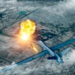 Drone Barrage Backfires — Eastern Iraq Pounded military drone launching missile over cityscape