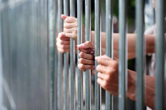 Hands gripping jail bars