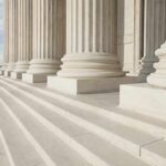 Marble columns and steps of a neoclassical building