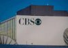 CBS building exterior with logo and satellite dishes