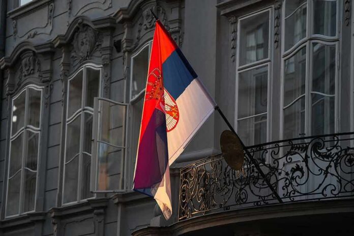 Serbian flag on a building facade